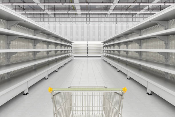 istock Store interior with empty shopping cart 945271048
