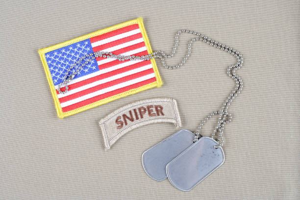 istock US ARMY sniper tab with dog tag  and flag patch 945274700