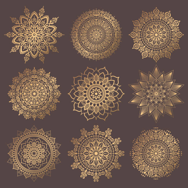 mandala-vektor-design-elemente-sammlung - abstract circle design element floral pattern stock-grafiken, -clipart, -cartoons und -symbole