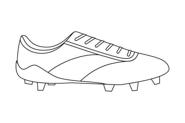линия искусства черно-белые футбольные сапоги. - football outline lace vector stock illustrations