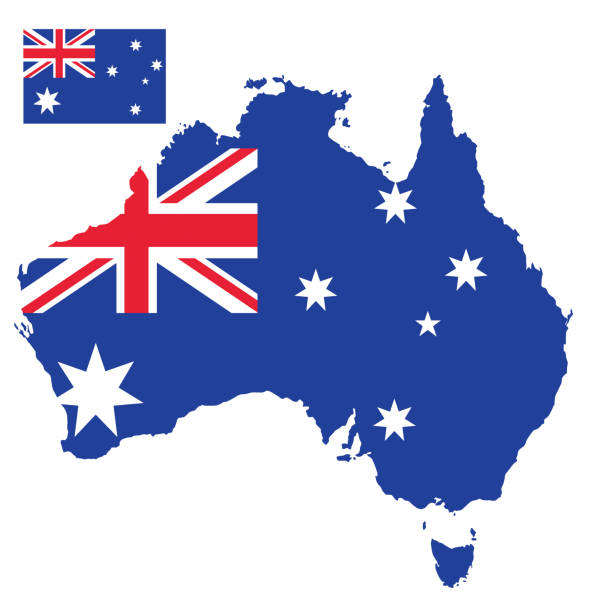 ilustrações, clipart, desenhos animados e ícones de mapa de bandeira da austrália - australia map australian flag flag