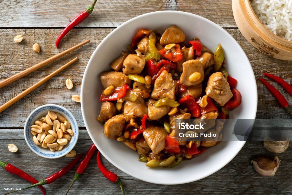 Kung Pao Chicken Delicious Kung Pao Chicken with peppers, celery and peanuts. Chicken Meat Stock Photo