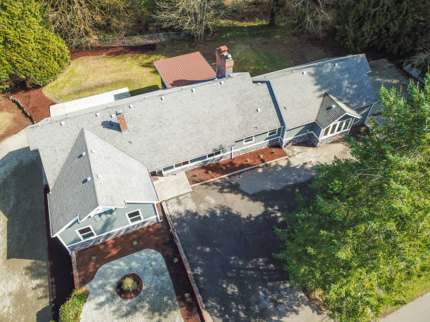 istock Aerial view of Large grey home surrounded by trees 945315978