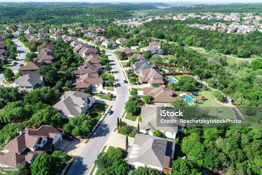 Cedar Park , Texas Homes and suburb neighborhood aerial drone view Homes and Suburb in Best Place to Live in America Residential District Stock Photo