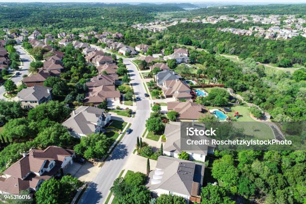 Cedar Park Texas Homes And Suburb Neighborhood Aerial Drone View Stock Photo - Download Image Now