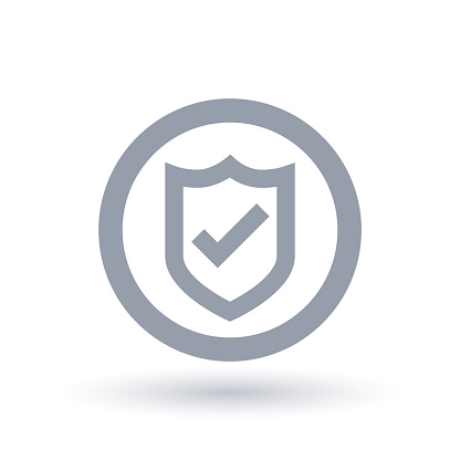 Shield tick icon. secure badge checkmark symbol. Secured website sign in circle outline. Vector illustration.