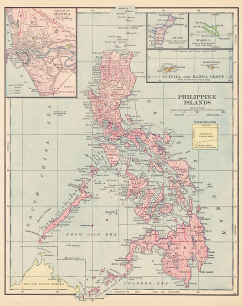 филиппины карта 1892 - philippines stock illustrations