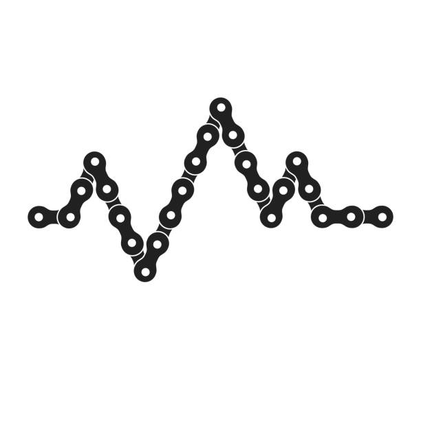 ilustrações, clipart, desenhos animados e ícones de bicicleta ou bicicleta cadeia cardiograma, gráfico de batimento cardíaco. ciclismo é o conceito de saúde - bicycle chain chain gear bicycle