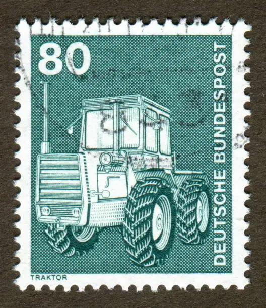 Germany stamp: shows Old-fashioned tractor illustration