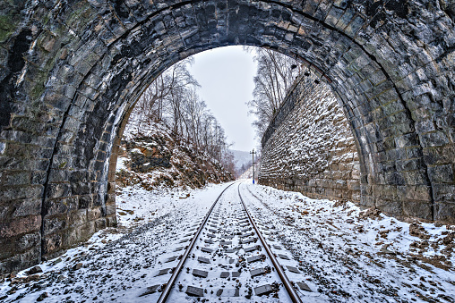 View of the old tunnel. Circum-Baikal Railway. Russia.