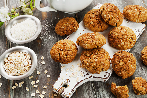 Homemade oatmeal cookies with coconut on the table