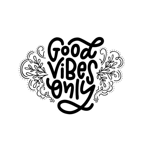 Motivation typography Good Vibes Only Motivation typography Good Vibes Only. Hand drawn quote isolated on white background. Unique design element for poster, greeting cards and print for T-shirt Ollie stock illustrations