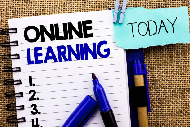 istock Word writing text Online Learning. Business concept for Distance education Electronic educational Technology written on Notebook Book on the jute background Today Pens next to it. 945347174