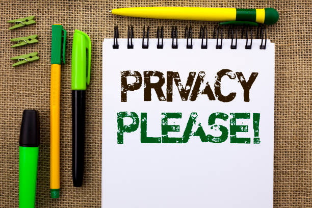 istock Word writing text Privacy Please Motivational Call. Business concept for Let us Be Quiet Rest Relaxed Do not Disturb written on Notebook Book on the jute background Pens and Clips next to it. 945349944