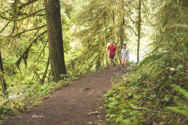 istock Couple running in the forest 945350672