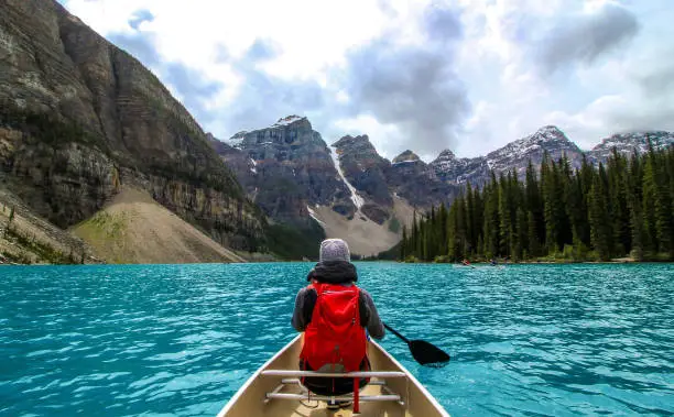 A new edit from one of my favorite shots - my wife and I canoeing on Moraine Lake in Alberta, Canada.
