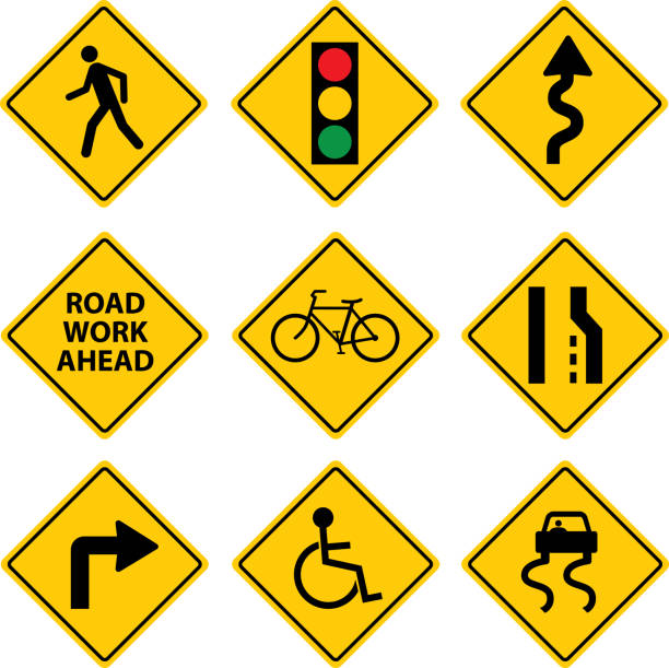stockillustraties, clipart, cartoons en iconen met negen verkeerstekens - verkeersbord