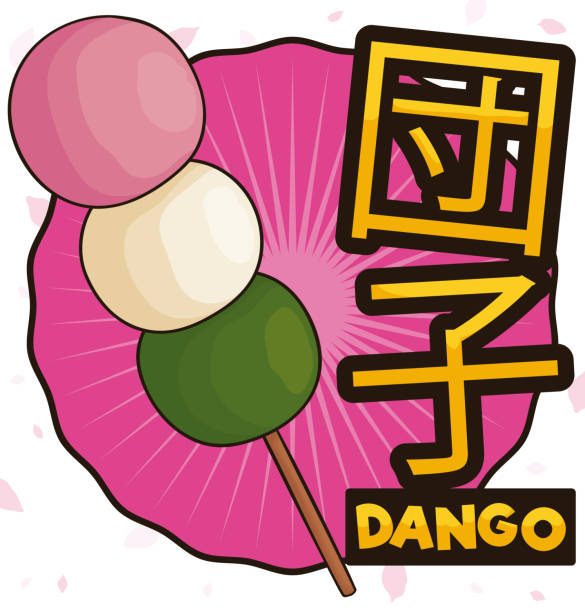 illustrazioni stock, clip art, cartoni animati e icone di tendenza di tradizionale delizioso dango in spiedino pronto a celebrare il festival hanami - hannah