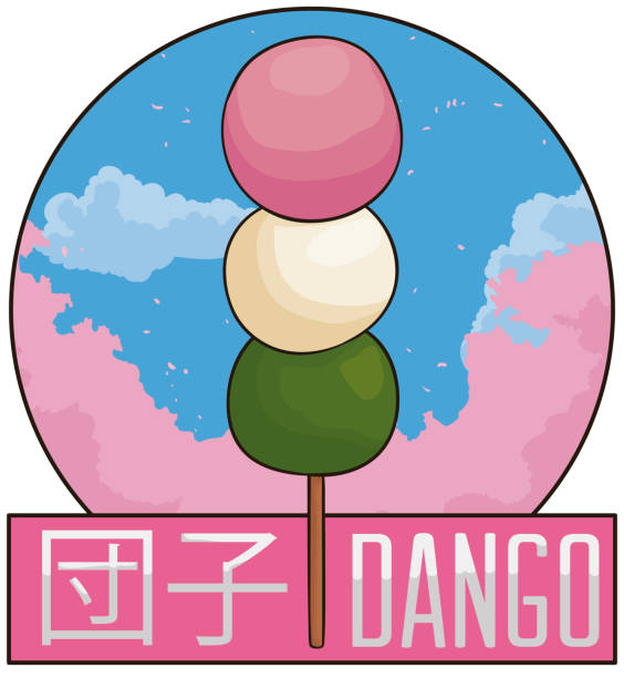 ilustraciones, imágenes clip art, dibujos animados e iconos de stock de dango delicioso con una vista panorámica de cerezos - hannah