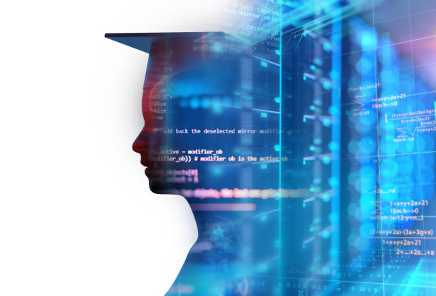 istock 3d rendering of virtual human silhouette on technology background illustration 945391940