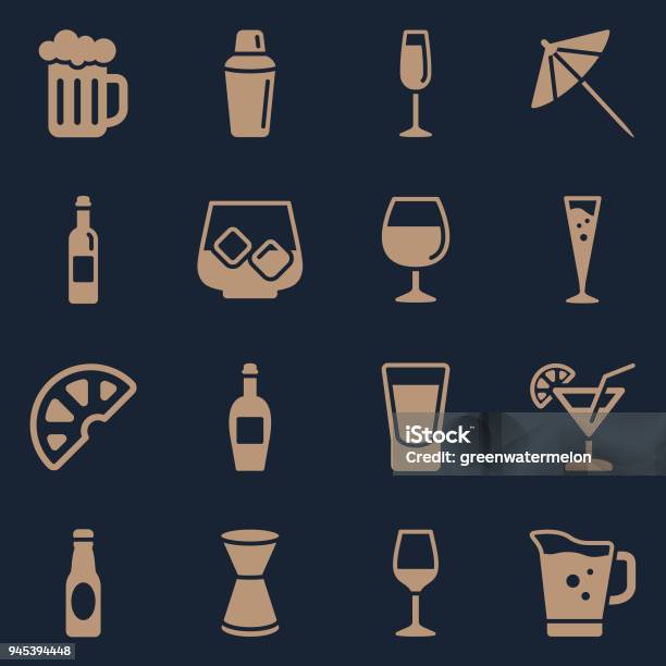 Alcohol Symbols Color Stock Illustration - Download Image Now - Beer - Alcohol, Brandy, Carbonated
