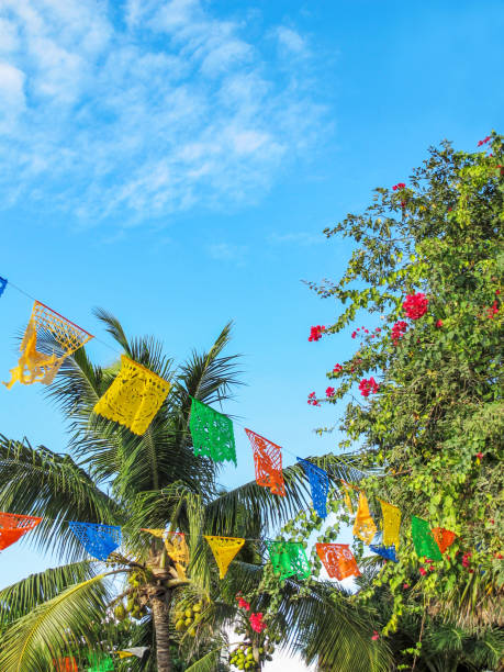 istock Colorful flags fly over palm trees in Mayan Riviera, Mexico 945394778