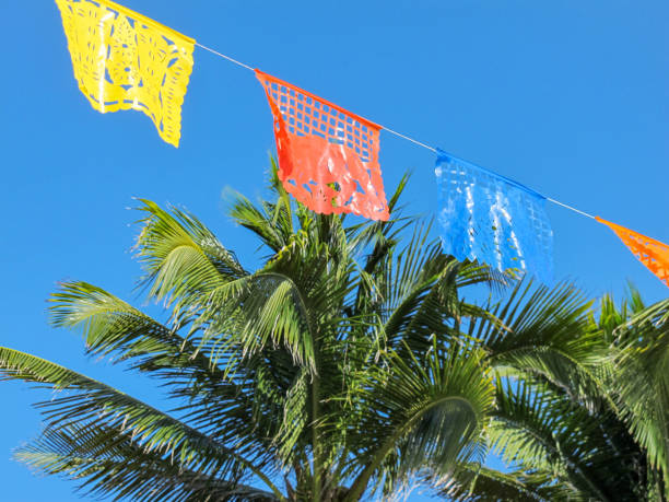 istock Colorful flags fly over palm trees in Mayan Riviera, Mexico 945395510