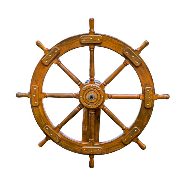istock Old boat steering wheel isolated on white 945398446