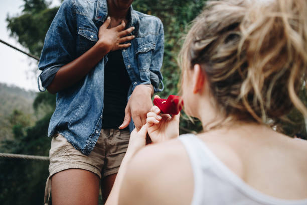 istock Woman proposing to her happy girlfriend outdoors love 945398548