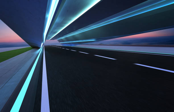 abstraite motion blur effet fast moving asphalte tunnel - 3518 photos et images de collection
