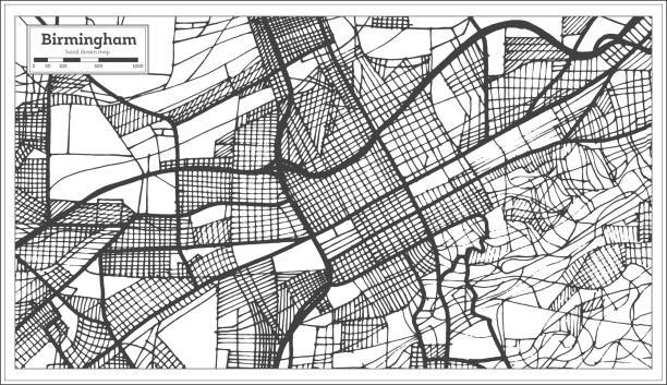 레트로 스타일에서 버밍엄 알라바 마 미국 도시 지도입니다. 개요 지도입니다. - alabama stock illustrations