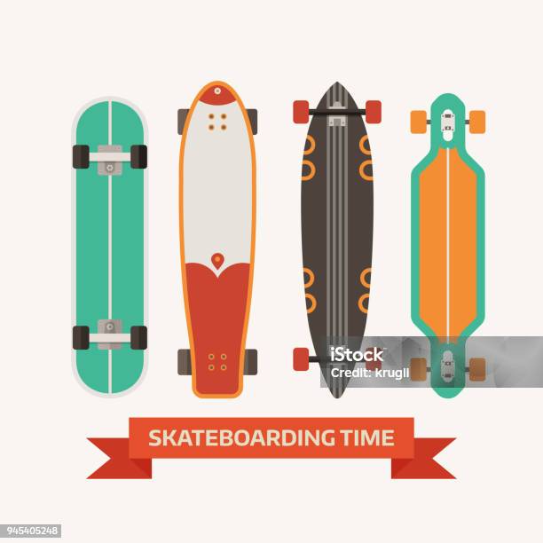 Retro Skateboard Decks Icons Stock Illustration - Download Image Now - Balance, Cartoon, Cut Out