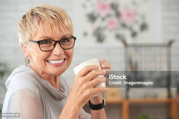 Woman With Coffee Cup Stock Photo - Download Image Now - Drinking, Tea - Hot Drink, Senior Women