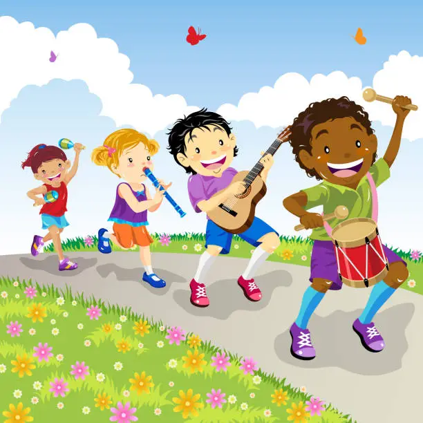Vector illustration of Kids Marching
