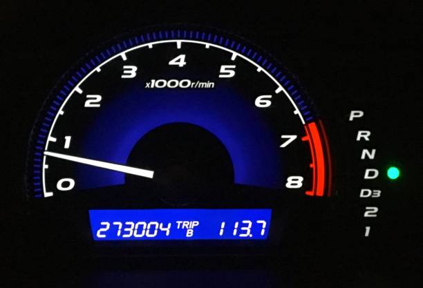 istock Mileage display panel on the racing car. Dashboard control cars. Analog display panel 945420202