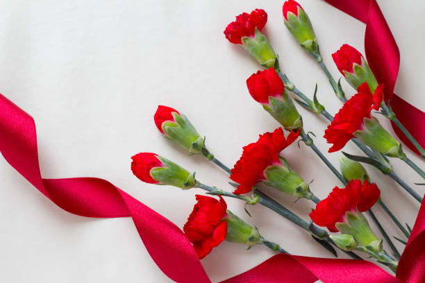istock Red Carnation Flower and Red Ribbon Mother's Day Image 945420422