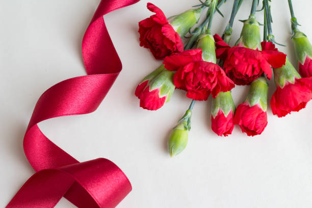 istock Red Carnation Flower and Red Ribbon Mother's Day Image 945420510