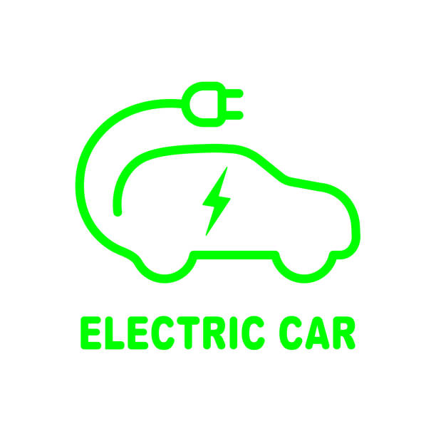 illustrazioni stock, clip art, cartoni animati e icone di tendenza di segnale di ricarica della batteria dell'auto elettrica. icona con stile piatto - gasoline electricity biofuel car