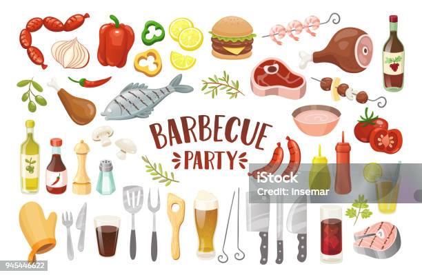 Isolated Barbecue Party Elements Stock Illustration - Download Image Now - Barbecue - Meal, Food, Barbecue Grill