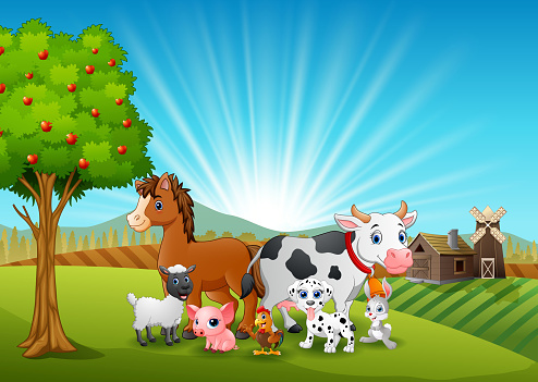 Ilustración de Animales Felices Sobre Fondo De Granja y más Vectores Libres  de Derechos de Agricultura - Agricultura, Aire libre, Alegre - iStock