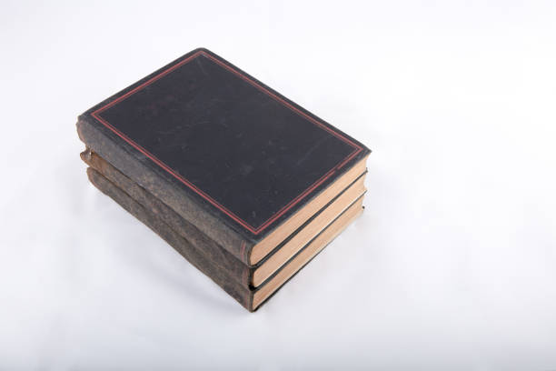 High angle  view of ancient books on white surface with copy space, High resolution picture