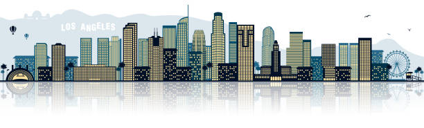 los angeles skyline silhouette blau isoliert - west facade stock-grafiken, -clipart, -cartoons und -symbole