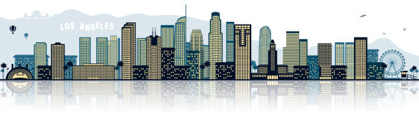 лос-анджелес горизонт силуэт синий изолированы - city of los angeles los angeles county downtown district cityscape stock illustrations