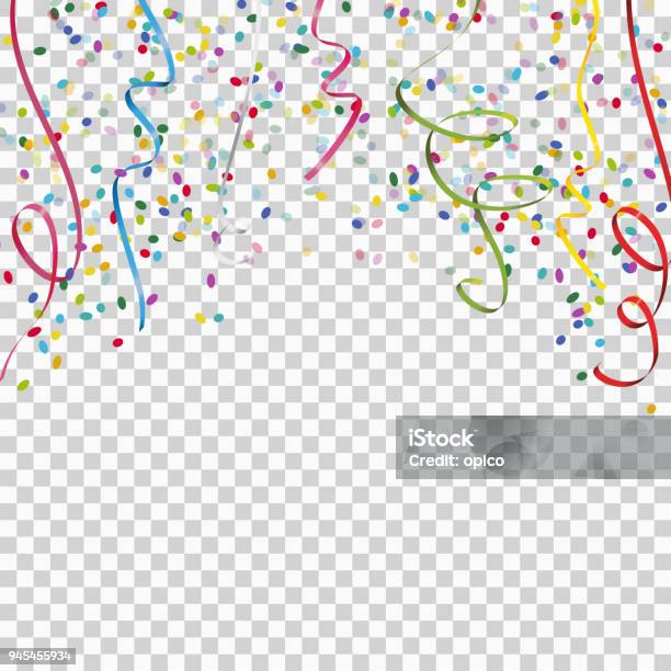 Colored Streamers And Confetti Background With Vector Transparency Stock Illustration - Download Image Now