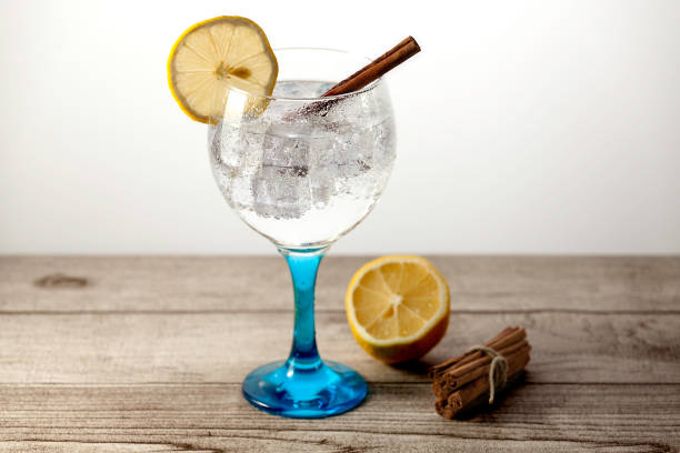 istock gin tonic on blue glass with lemon and cinnamon 945461958