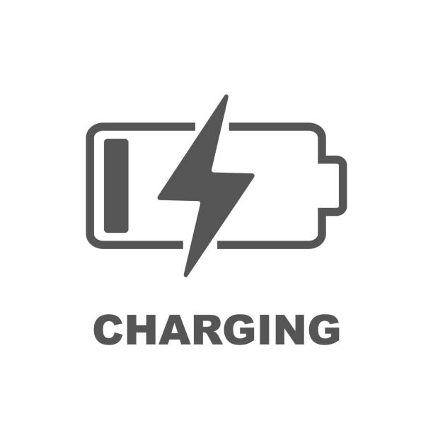 Battery Charging vector icon Battery Charging vector icon. Black color on white background. EPS 10 refueling stock illustrations