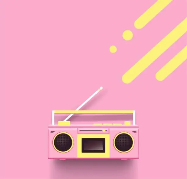 Vector illustration of Pink radio on pink background.