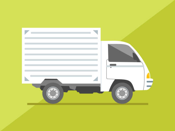 Isolated side view small delivery truck. Cargo delivery. Solid and Flat color design vector illustration. Isolated side view small delivery truck. Cargo delivery. Solid and Flat color design vector illustration truck trucking car van stock illustrations
