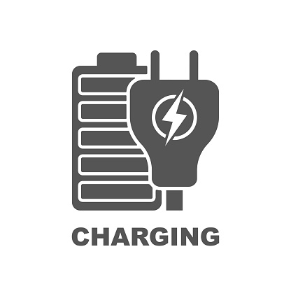 Battery Charging vector icon. Black sign on white background. EPS 10.