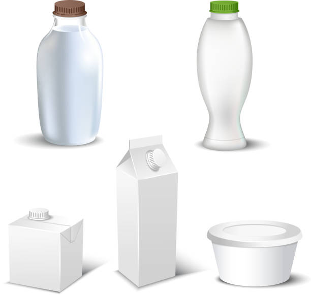 istock Set of white blank realistic dairy packaging including plastic bottles and carton packets isolated vector illustration 945532764